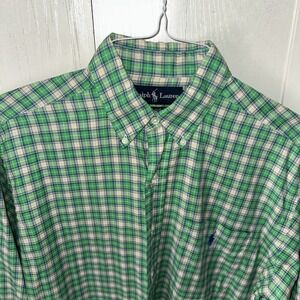 Polo Ralph Lauren Shirt Mens Blake Plaid Windowpane Button Down Size Small Green